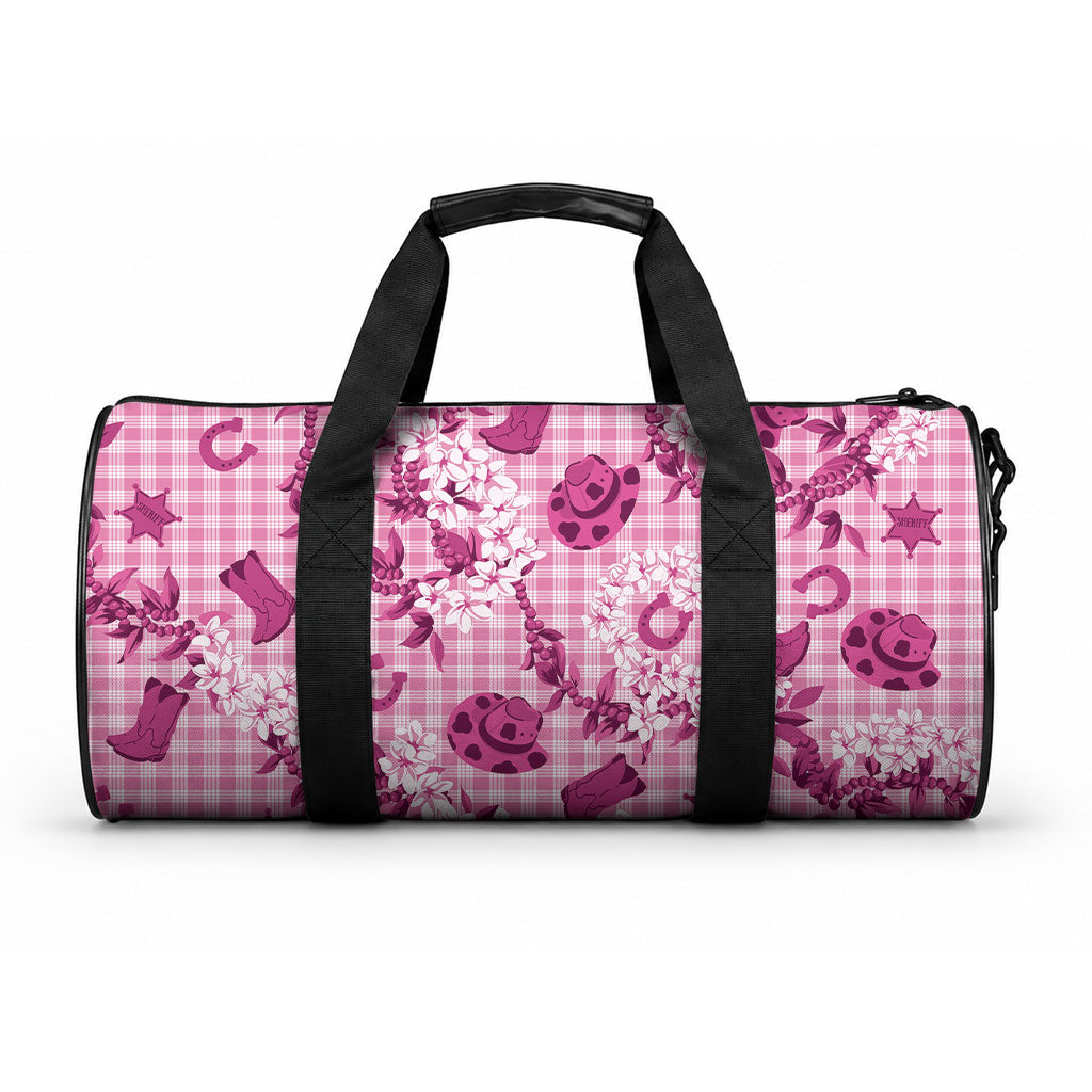 Mokihana Maile Ilima Leis Paniolo Palaka Duffle Bag Hawaiian Omaomo Ulaula Spirit LT9 One size Pink - Polynesian Pride