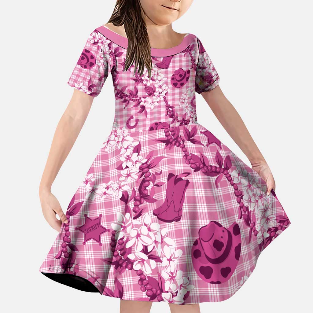 Mokihana Maile Ilima Leis Paniolo Palaka Family Matching Long Sleeve Bodycon Dress and Hawaiian Shirt Hawaiian Omaomo Ulaula Spirit LT9 Daughter's Dress Pink - Polynesian Pride