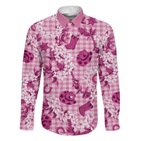 Mokihana Maile Ilima Leis Paniolo Palaka Family Matching Long Sleeve Bodycon Dress and Hawaiian Shirt Hawaiian Omaomo Ulaula Spirit LT9 Dad's Shirt - Long Sleeve Pink - Polynesian Pride
