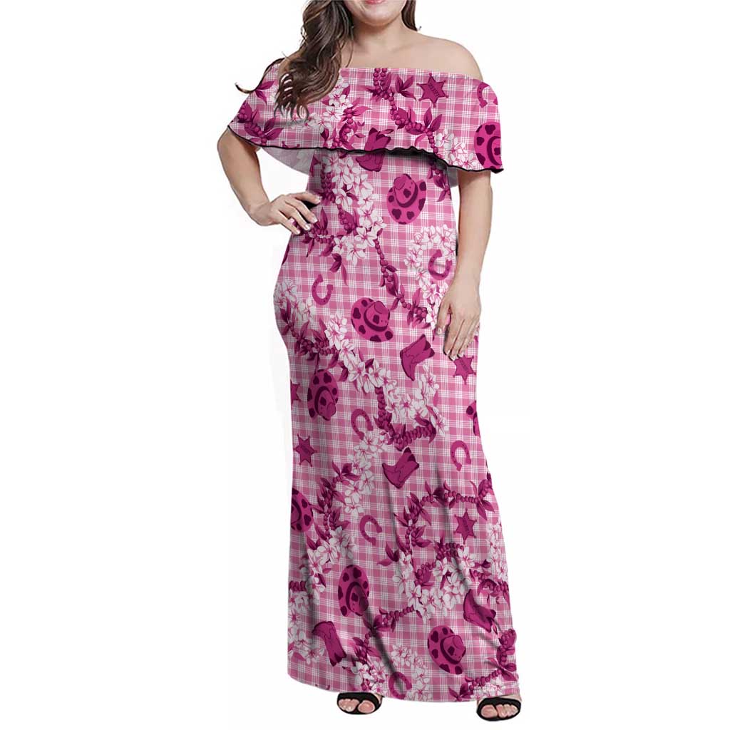 Mokihana Maile Ilima Leis Paniolo Palaka Family Matching Off Shoulder Maxi Dress and Hawaiian Shirt Hawaiian Omaomo Ulaula Spirit LT9 Pink - Polynesian Pride