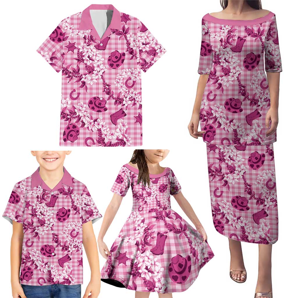 Mokihana Maile Ilima Leis Paniolo Palaka Family Matching Puletasi and Hawaiian Shirt Hawaiian Omaomo Ulaula Spirit - Polynesian Pride
