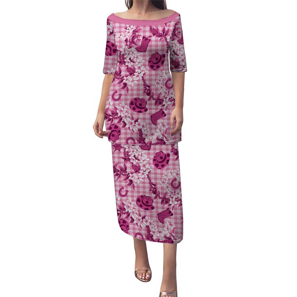 Mokihana Maile Ilima Leis Paniolo Palaka Family Matching Puletasi and Hawaiian Shirt Hawaiian Omaomo Ulaula Spirit LT9 Pink - Polynesian Pride