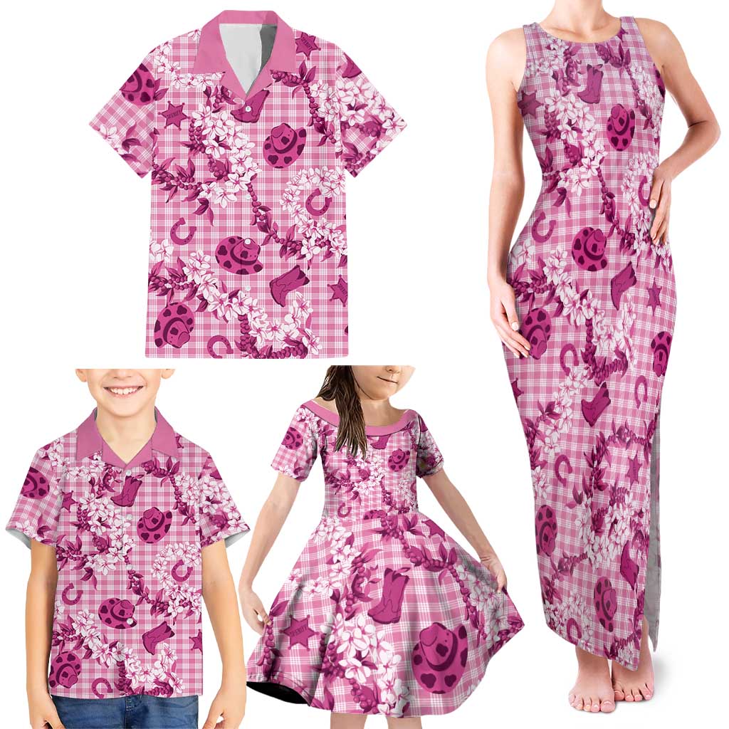 Mokihana Maile Ilima Leis Paniolo Palaka Family Matching Tank Maxi Dress and Hawaiian Shirt Hawaiian Omaomo Ulaula Spirit - Polynesian Pride