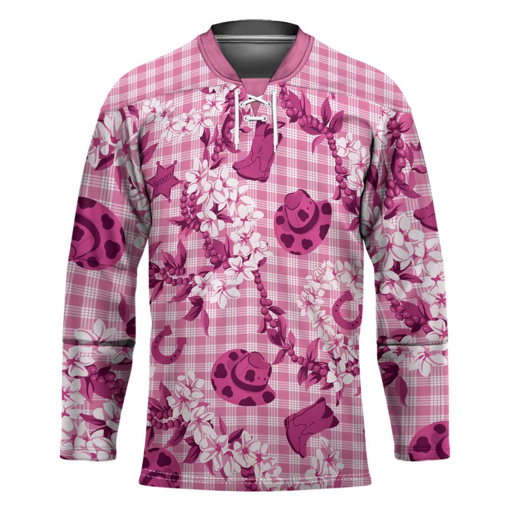 Mokihana Maile Ilima Leis Paniolo Palaka Hockey Jersey Hawaiian Omaomo Ulaula Spirit LT9 Unisex Pink - Polynesian Pride