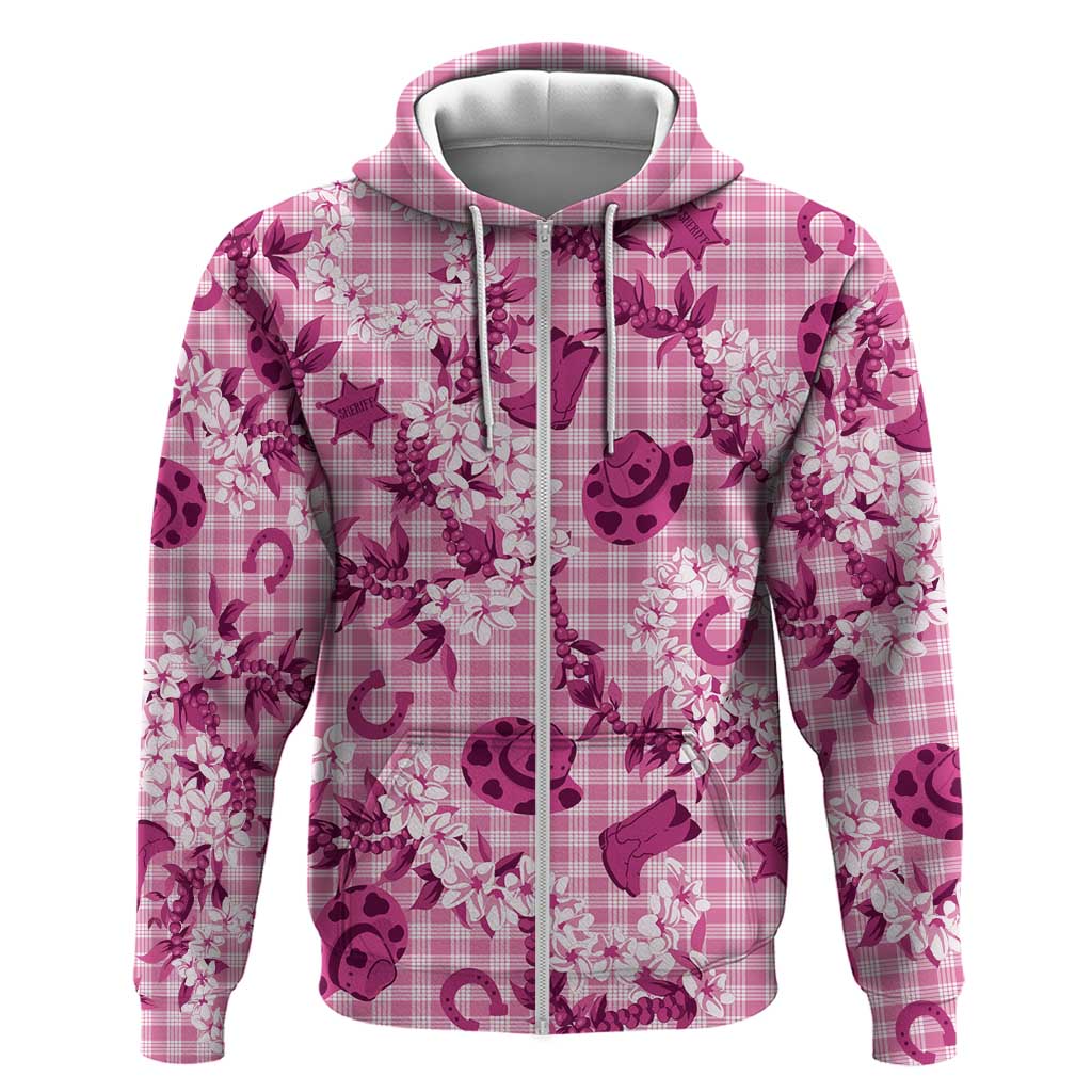 Mokihana Maile Ilima Leis Paniolo Palaka Hoodie Hawaiian Omaomo Ulaula Spirit LT9 Zip Hoodie Pink - Polynesian Pride
