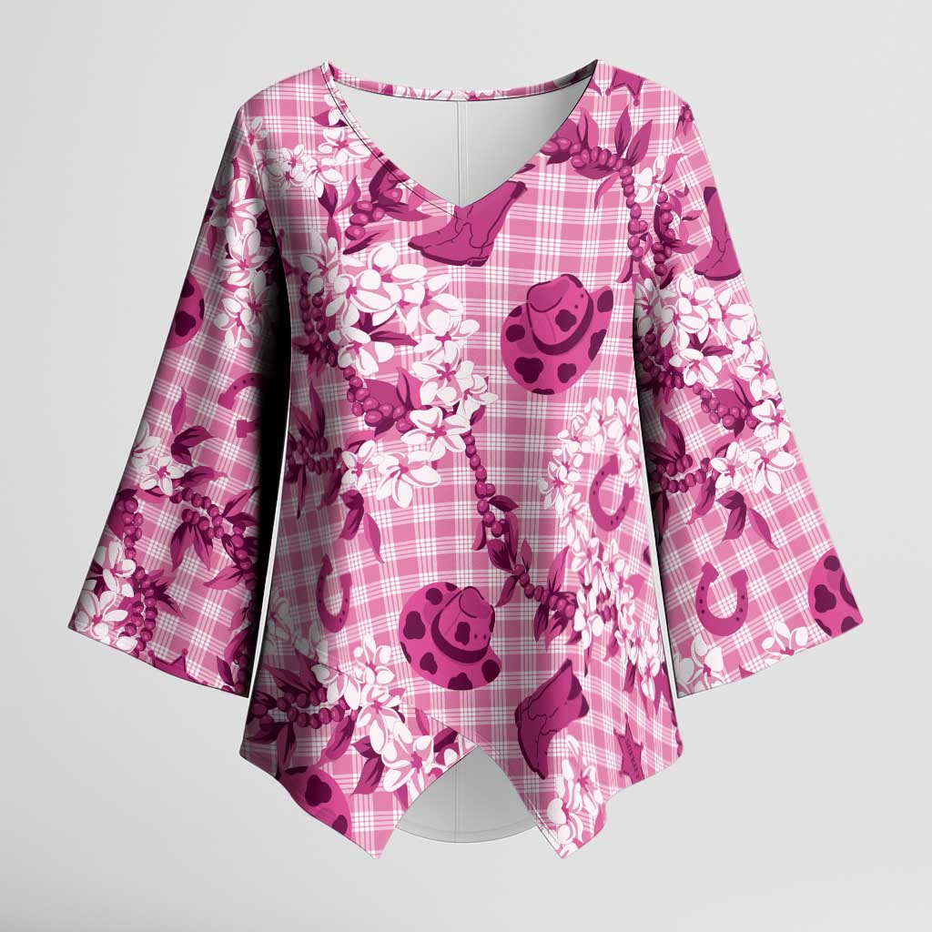 Mokihana Maile Ilima Leis Paniolo Palaka Kimono Sleeve Blouse Hawaiian Omaomo Ulaula Spirit LT9 Female Pink - Polynesian Pride