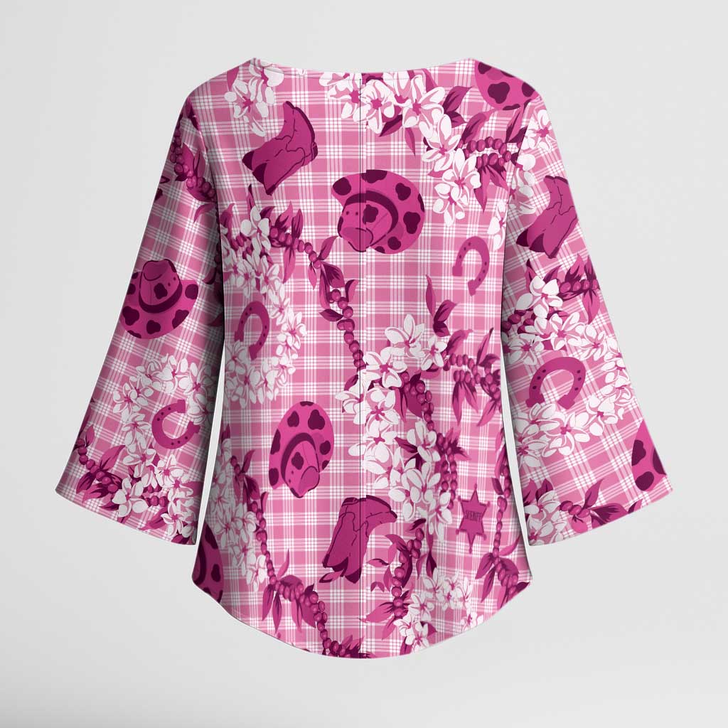 Mokihana Maile Ilima Leis Paniolo Palaka Kimono Sleeve Blouse Hawaiian Omaomo Ulaula Spirit LT9 - Polynesian Pride