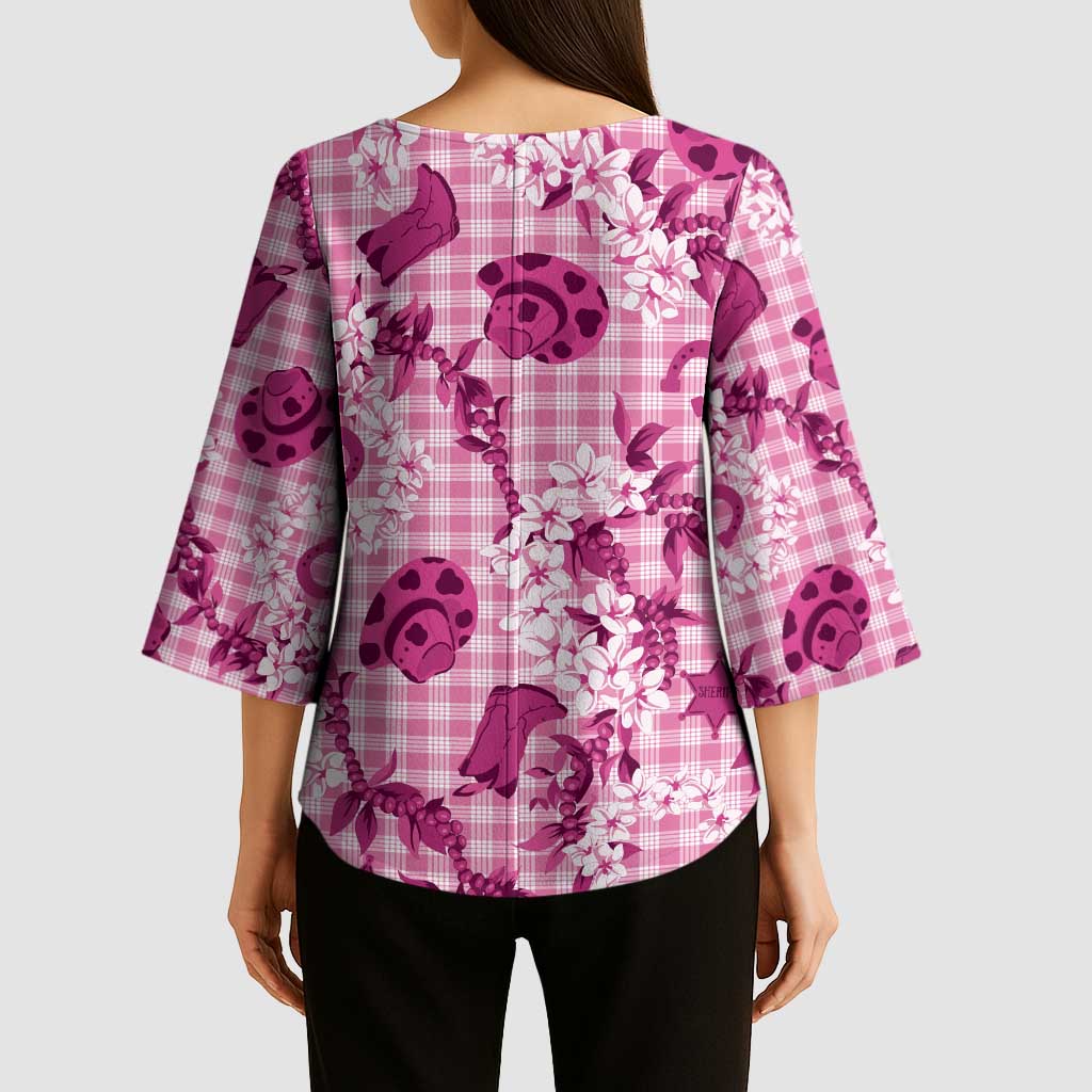 Mokihana Maile Ilima Leis Paniolo Palaka Kimono Sleeve Blouse Hawaiian Omaomo Ulaula Spirit LT9 - Polynesian Pride