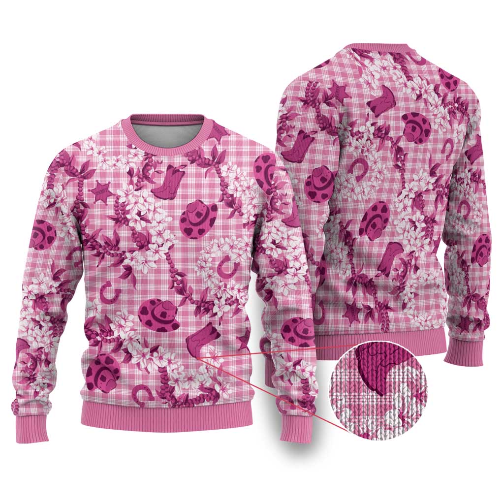 Mokihana Maile Ilima Leis Paniolo Palaka Ugly Christmas Sweater Hawaiian Omaomo Ulaula Spirit LT9 Pink - Polynesian Pride