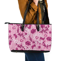 Mokihana Maile Ilima Leis Paniolo Palaka Leather Tote Bag Hawaiian Omaomo Ulaula Spirit LT9 - Polynesian Pride