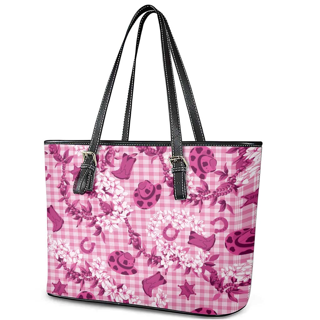 Mokihana Maile Ilima Leis Paniolo Palaka Leather Tote Bag Hawaiian Omaomo Ulaula Spirit LT9 - Polynesian Pride