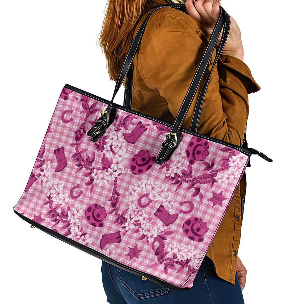 Mokihana Maile Ilima Leis Paniolo Palaka Leather Tote Bag Hawaiian Omaomo Ulaula Spirit LT9 - Polynesian Pride