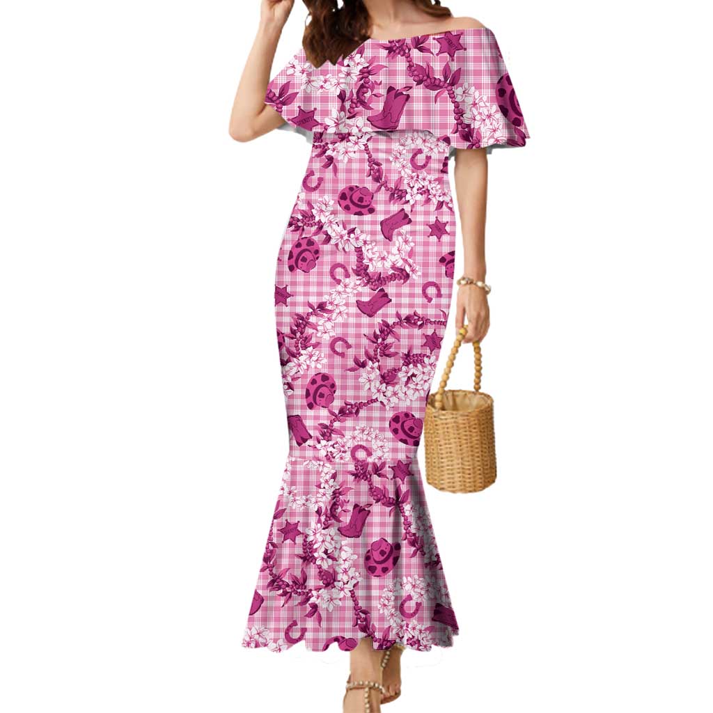 Mokihana Maile Ilima Leis Paniolo Palaka Mermaid Dress Hawaiian Omaomo Ulaula Spirit LT9 Women Pink - Polynesian Pride