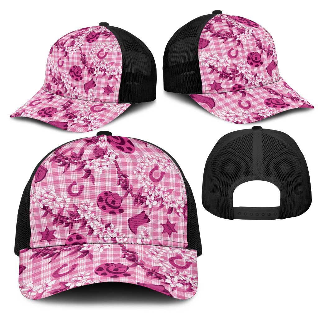 Mokihana Maile Ilima Leis Paniolo Palaka Mesh Trucker Cap Hawaiian Omaomo Ulaula Spirit LT9 - Polynesian Pride