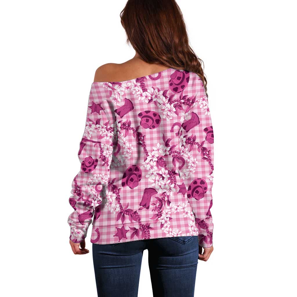 Mokihana Maile Ilima Leis Paniolo Palaka Off Shoulder Sweater Hawaiian Omaomo Ulaula Spirit LT9 - Polynesian Pride