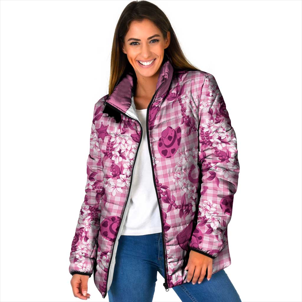 Mokihana Maile Ilima Leis Paniolo Palaka Padded Jacket Hawaiian Omaomo Ulaula Spirit LT9 Women Pink - Polynesian Pride