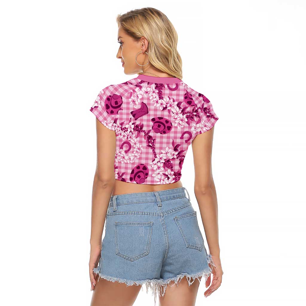 Mokihana Maile Ilima Leis Paniolo Palaka Raglan Cropped T Shirt Hawaiian Omaomo Ulaula Spirit LT9 - Polynesian Pride