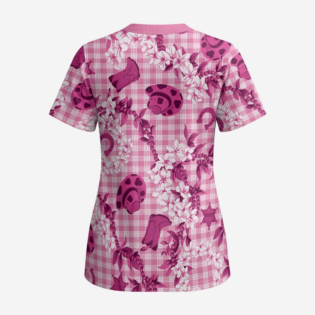 Mokihana Maile Ilima Leis Paniolo Palaka Scrub Top Hawaiian Omaomo Ulaula Spirit LT9 - Polynesian Pride