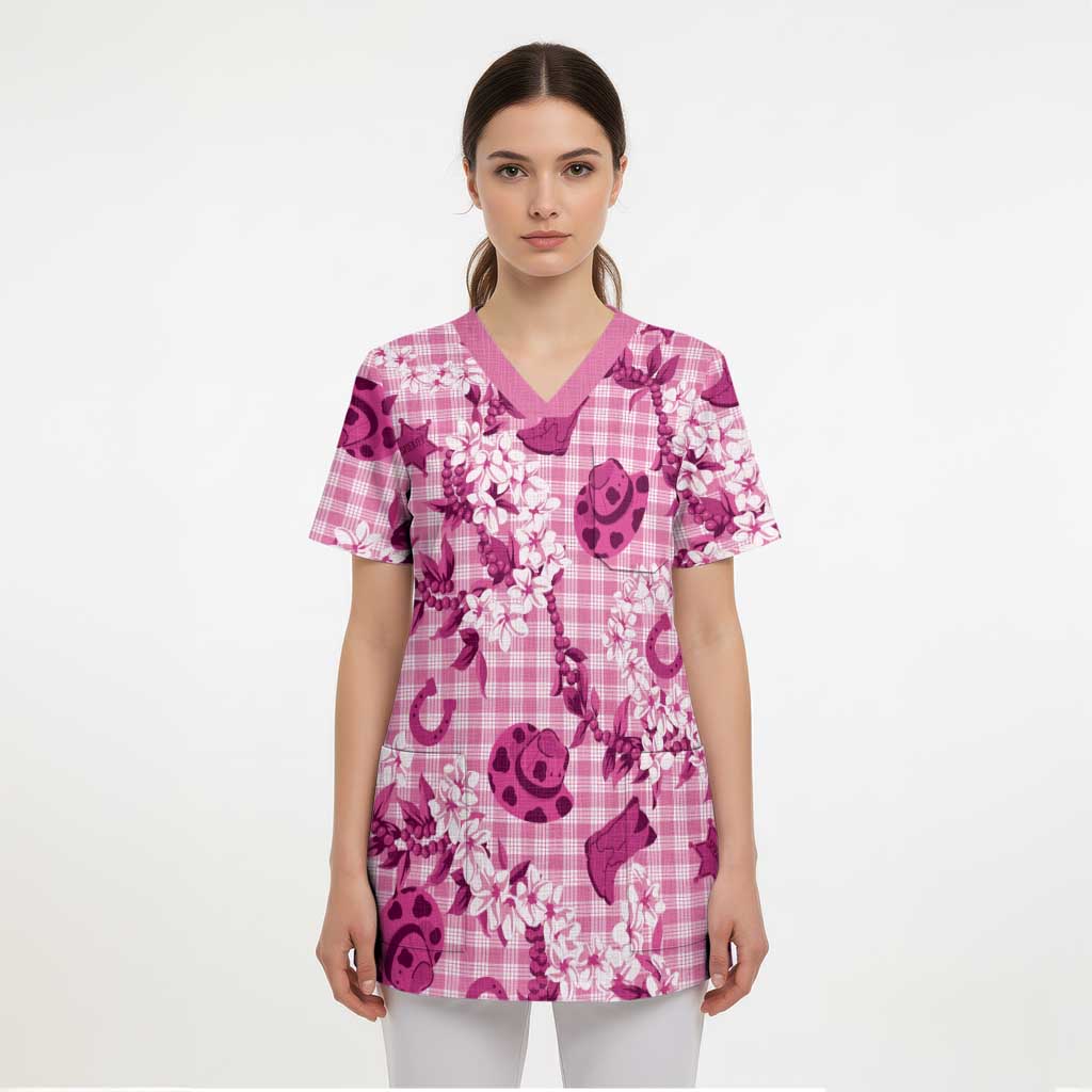Mokihana Maile Ilima Leis Paniolo Palaka Scrub Top Hawaiian Omaomo Ulaula Spirit LT9 - Polynesian Pride