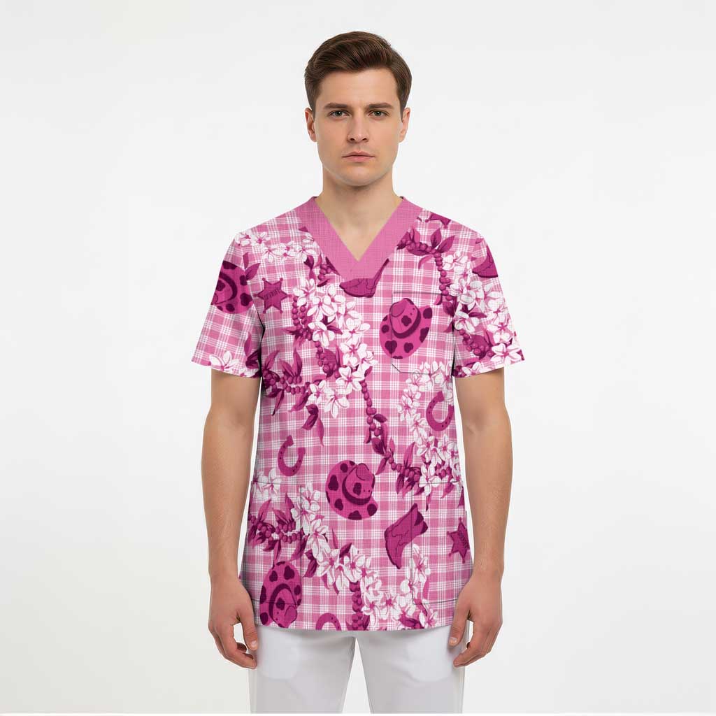 Mokihana Maile Ilima Leis Paniolo Palaka Scrub Top Hawaiian Omaomo Ulaula Spirit LT9 - Polynesian Pride