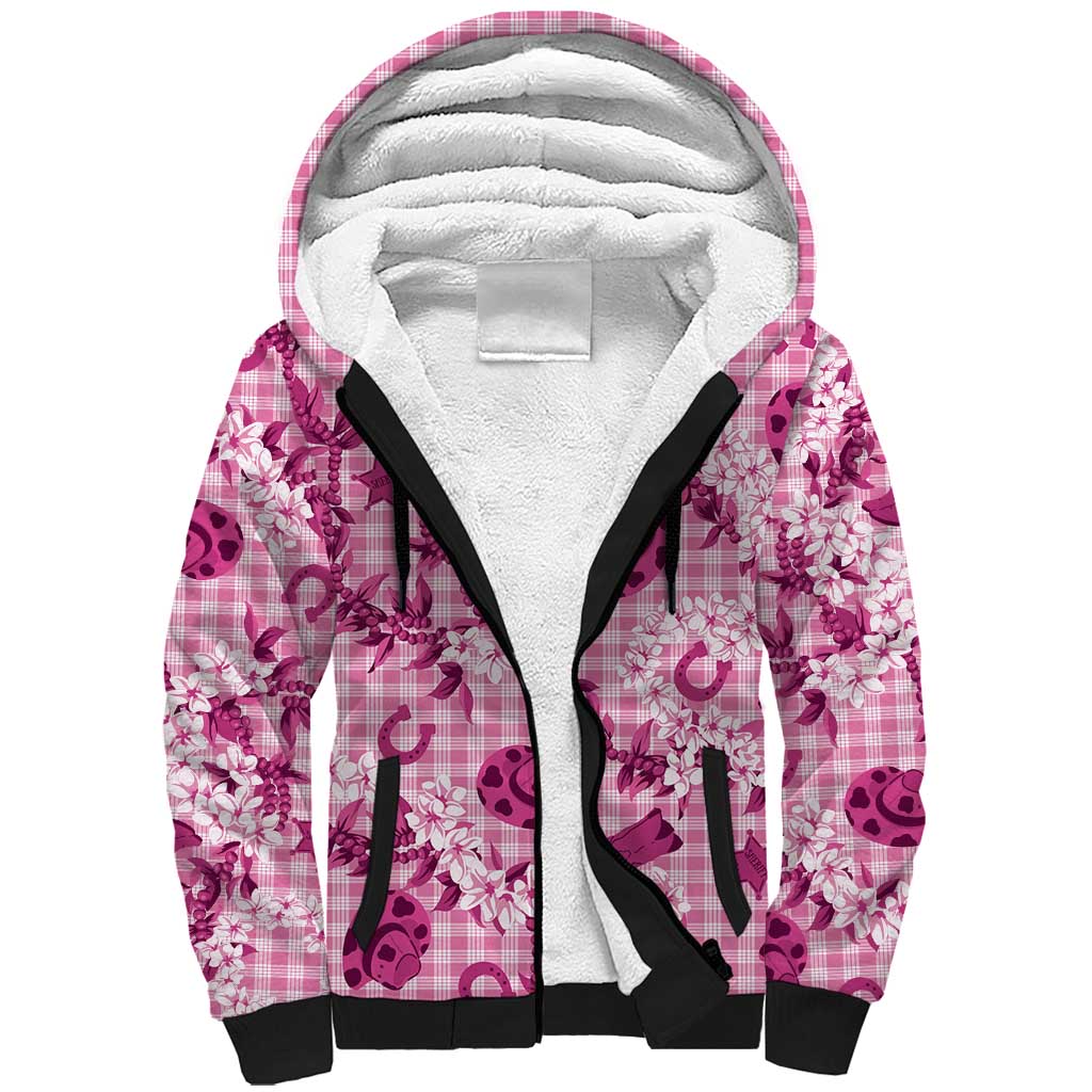 Mokihana Maile Ilima Leis Paniolo Palaka Sherpa Hoodie Hawaiian Omaomo Ulaula Spirit LT9 Unisex Pink - Polynesian Pride