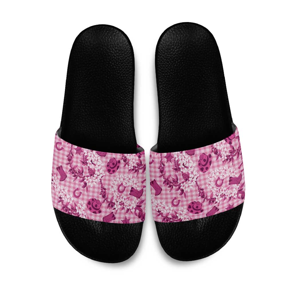 Mokihana Maile Ilima Leis Paniolo Palaka Slide Sandals Hawaiian Omaomo Ulaula Spirit LT9 Pink - Polynesian Pride