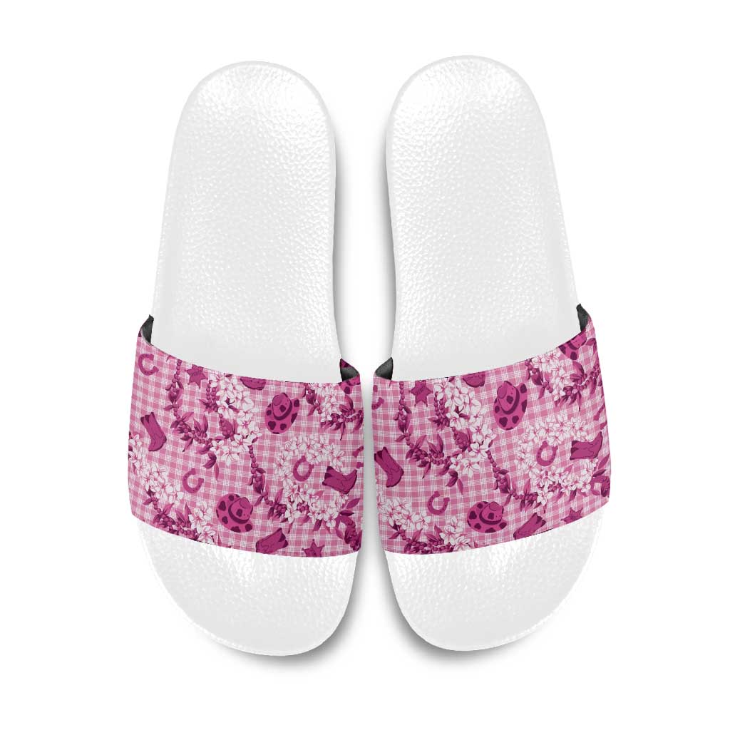 Mokihana Maile Ilima Leis Paniolo Palaka Slide Sandals Hawaiian Omaomo Ulaula Spirit LT9 Pink - Polynesian Pride
