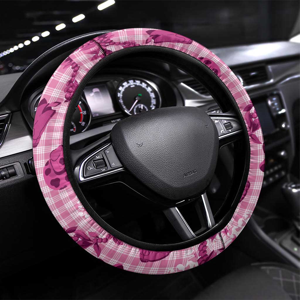 Mokihana Maile Ilima Leis Paniolo Palaka Steering Wheel Cover Hawaiian Omaomo Ulaula Spirit LT9 Universal Fit Pink - Polynesian Pride