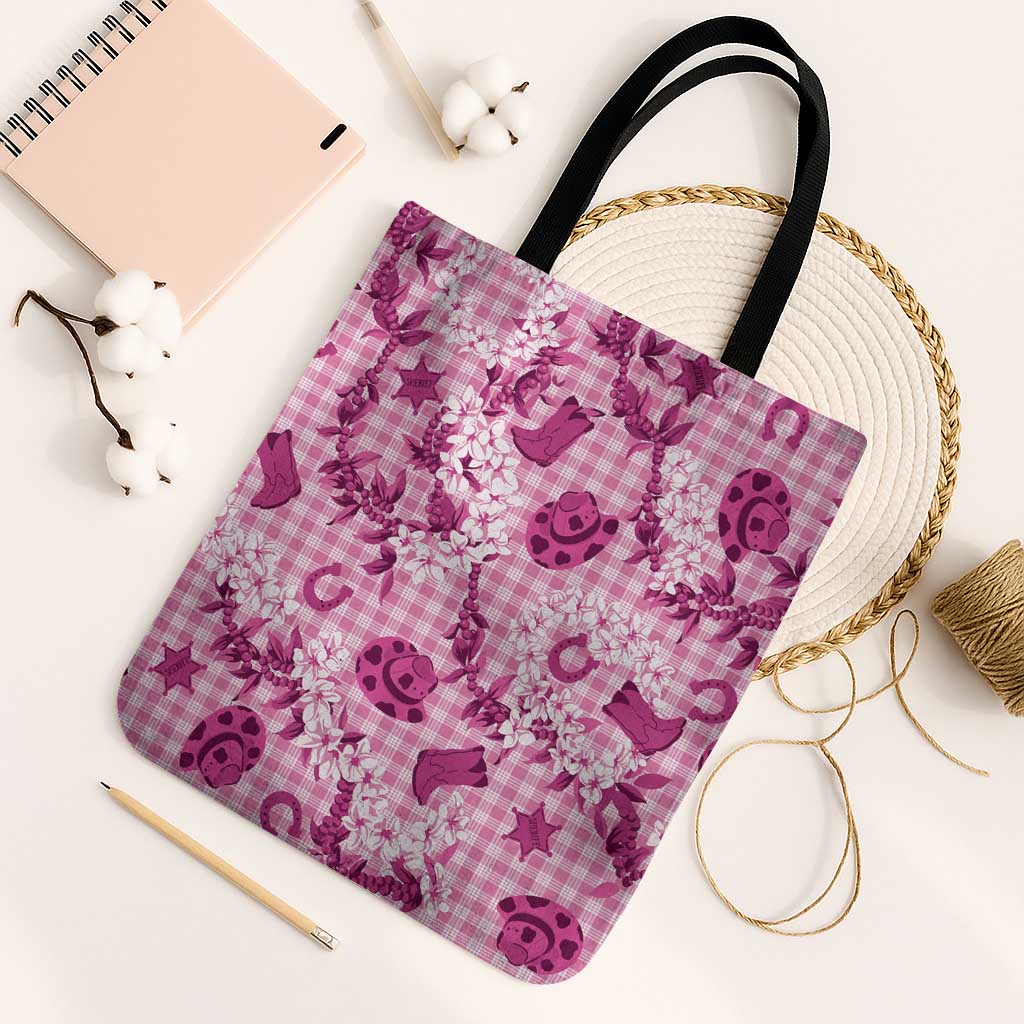 Mokihana Maile Ilima Leis Paniolo Palaka Tote Bag Hawaiian Omaomo Ulaula Spirit LT9 Black Strap One Size Pink - Polynesian Pride