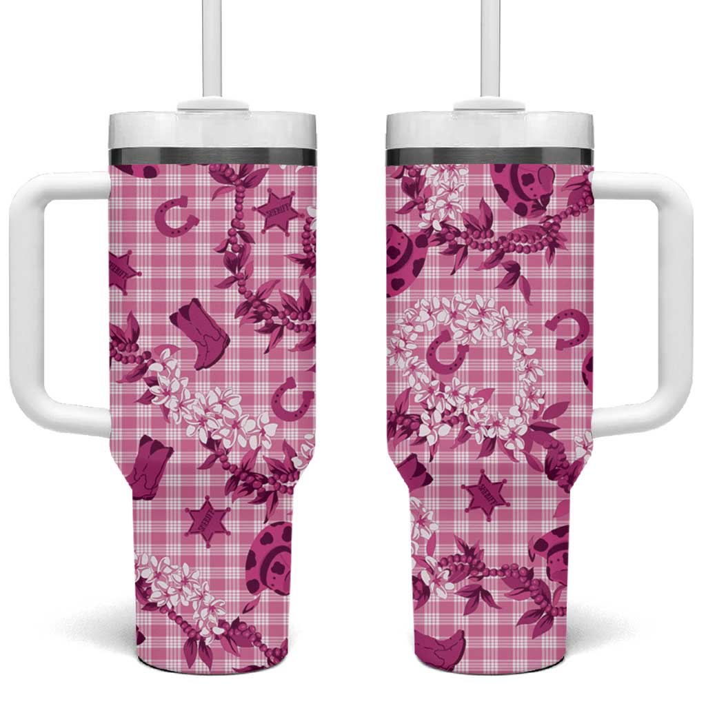 Mokihana Maile Ilima Leis Paniolo Palaka Tumbler With Handle Hawaiian Omaomo Ulaula Spirit LT9 One Size: 40 oz Pink - Polynesian Pride