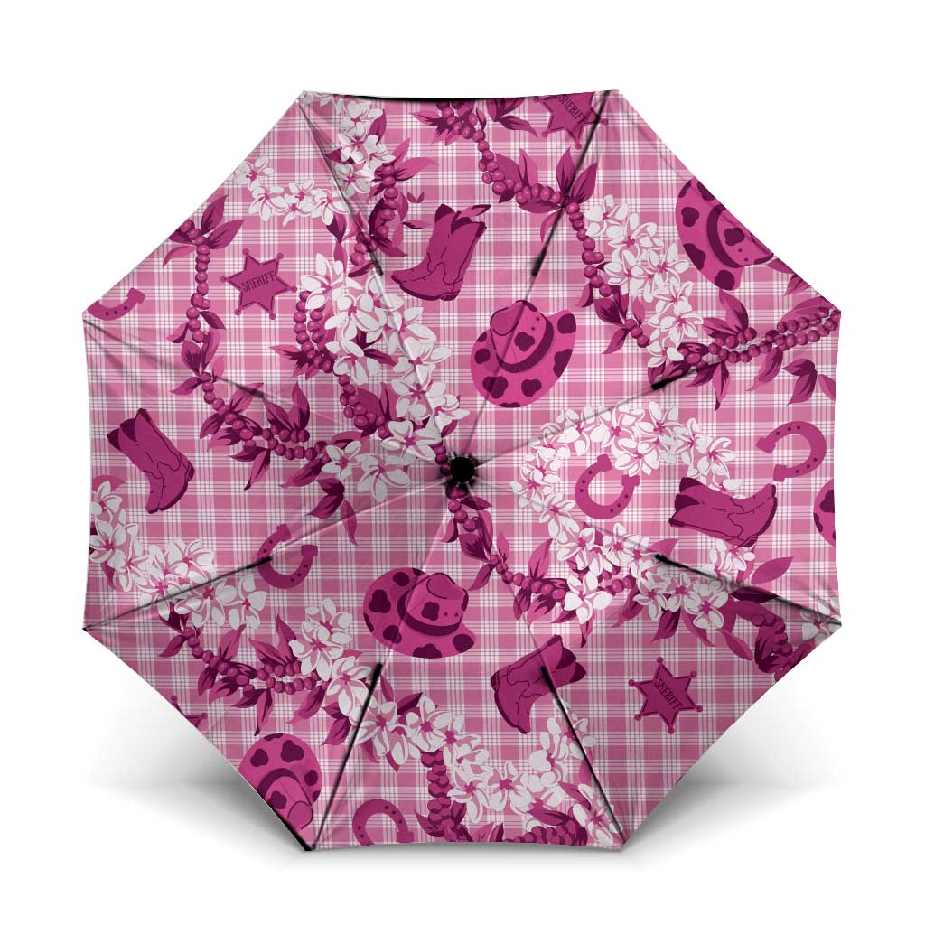 Mokihana Maile Ilima Leis Paniolo Palaka Umbrella Hawaiian Omaomo Ulaula Spirit LT9 One Size Folded 11.42 inch Opened Diameter 37.4 inch Pink - Polynesian Pride