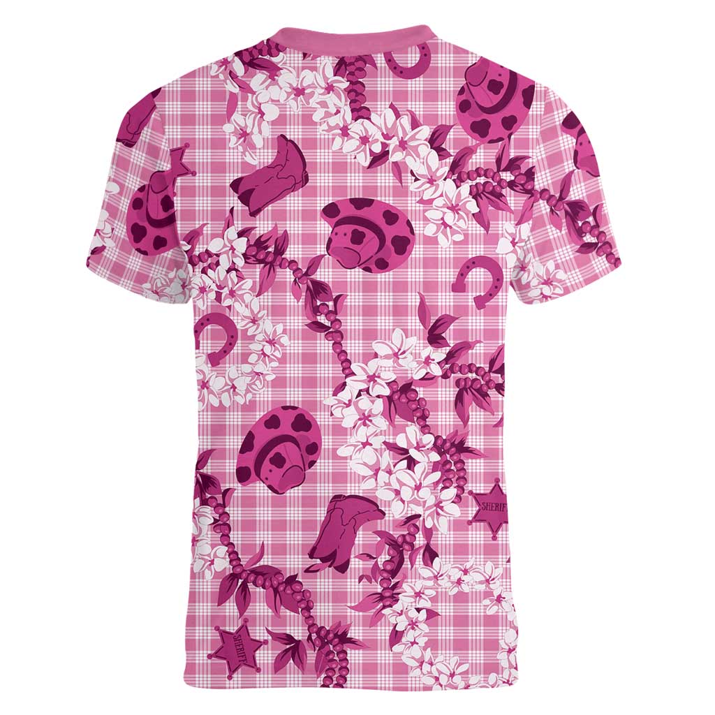 Mokihana Maile Ilima Leis Paniolo Palaka Women V-Neck T-Shirt Hawaiian Omaomo Ulaula Spirit LT9 - Polynesian Pride