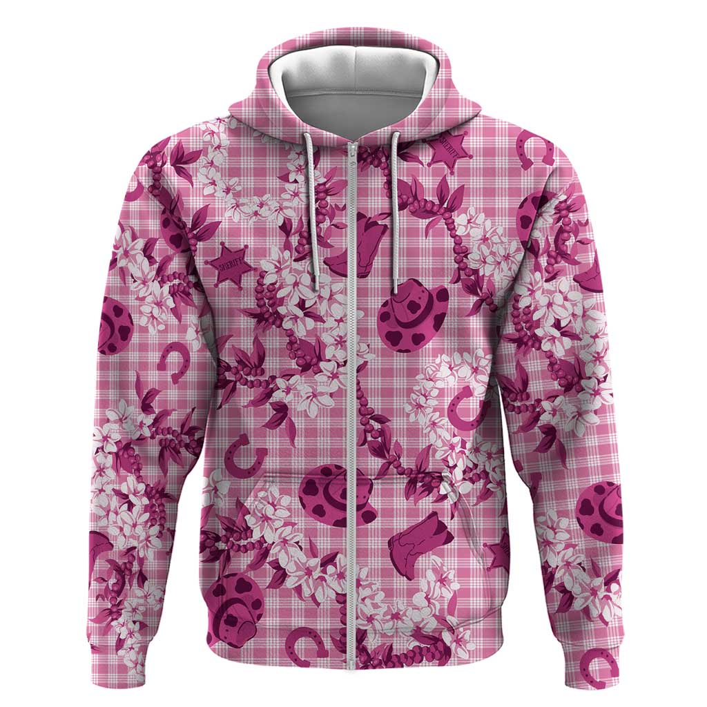 Mokihana Maile Ilima Leis Paniolo Palaka Zip Hoodie Hawaiian Omaomo Ulaula Spirit LT9 Zip Hoodie Pink - Polynesian Pride
