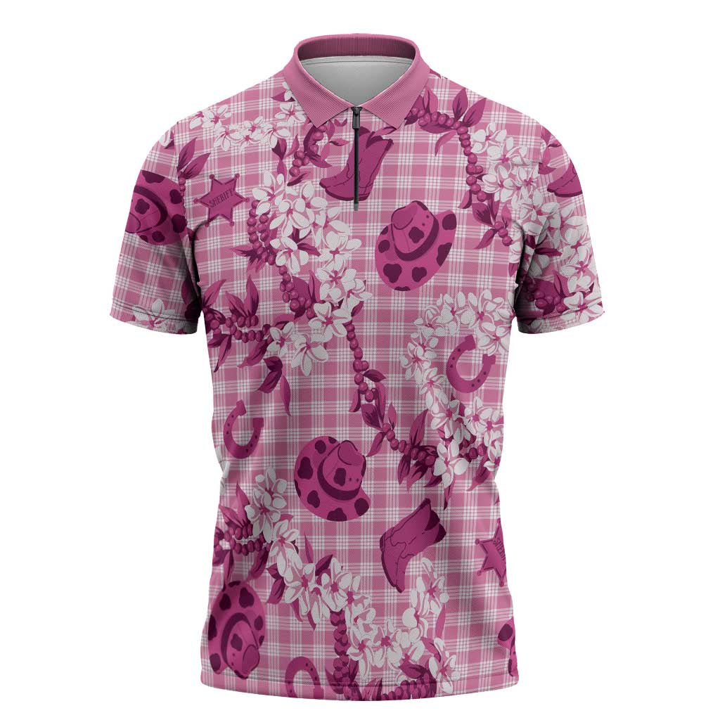 Mokihana Maile Ilima Leis Paniolo Palaka Zipper Polo Shirt Hawaiian Omaomo Ulaula Spirit LT9 Pink - Polynesian Pride