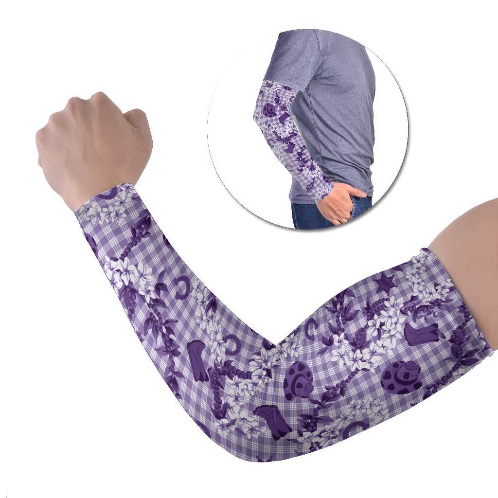 Mokihana Maile Ilima Leis Paniolo Palaka Arm Sleeves Hawaiian Poni Spirit LT9 Set of 2 Purple - Polynesian Pride