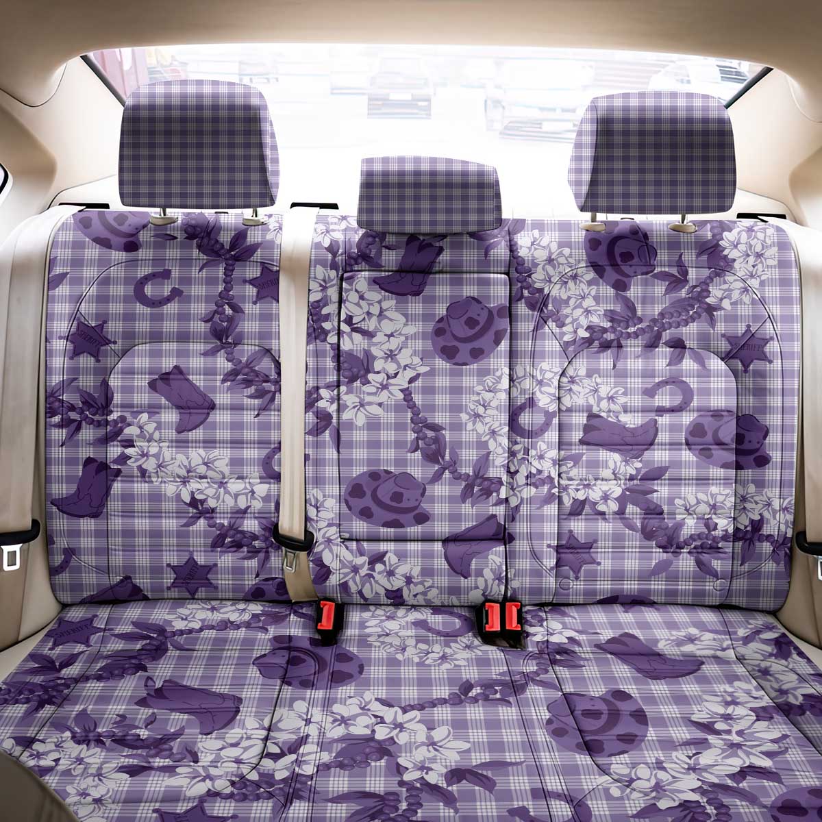 Mokihana Maile Ilima Leis Paniolo Palaka Back Car Seat Cover Hawaiian Poni Spirit LT9 - Polynesian Pride