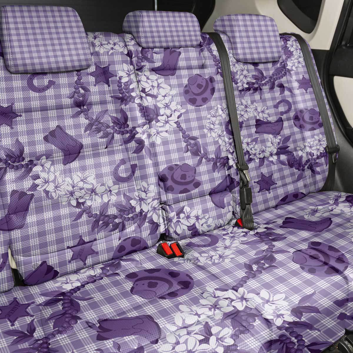 Mokihana Maile Ilima Leis Paniolo Palaka Back Car Seat Cover Hawaiian Poni Spirit LT9 - Polynesian Pride