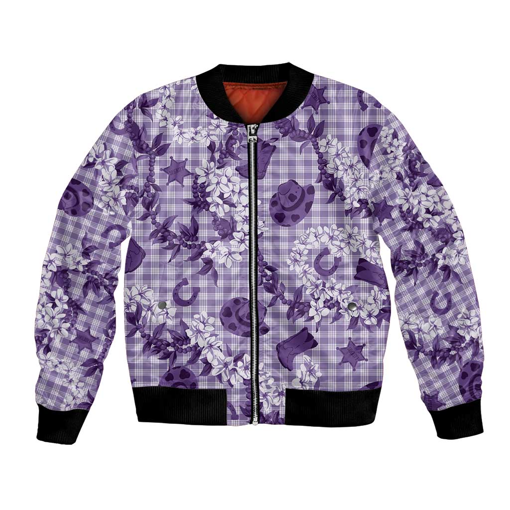 Mokihana Maile Ilima Leis Paniolo Palaka Bomber Jacket Hawaiian Poni Spirit LT9 Unisex Purple - Polynesian Pride