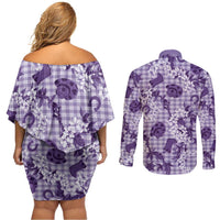 Mokihana Maile Ilima Leis Paniolo Palaka Couples Matching Off Shoulder Short Dress and Long Sleeve Button Shirt Hawaiian Poni Spirit LT9 - Polynesian Pride
