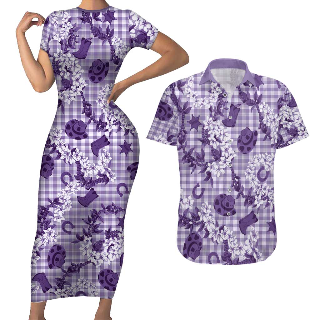 Mokihana Maile Ilima Leis Paniolo Palaka Couples Matching Short Sleeve Bodycon Dress and Hawaiian Shirt Hawaiian Poni Spirit - Polynesian Pride