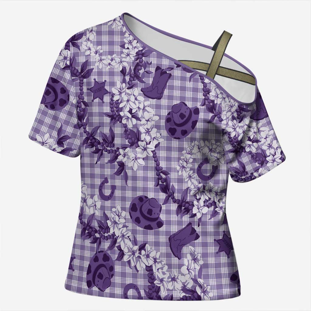 Mokihana Maile Ilima Leis Paniolo Palaka Cross Shoulder Shirt Hawaiian Poni Spirit LT9 Female Purple - Polynesian Pride