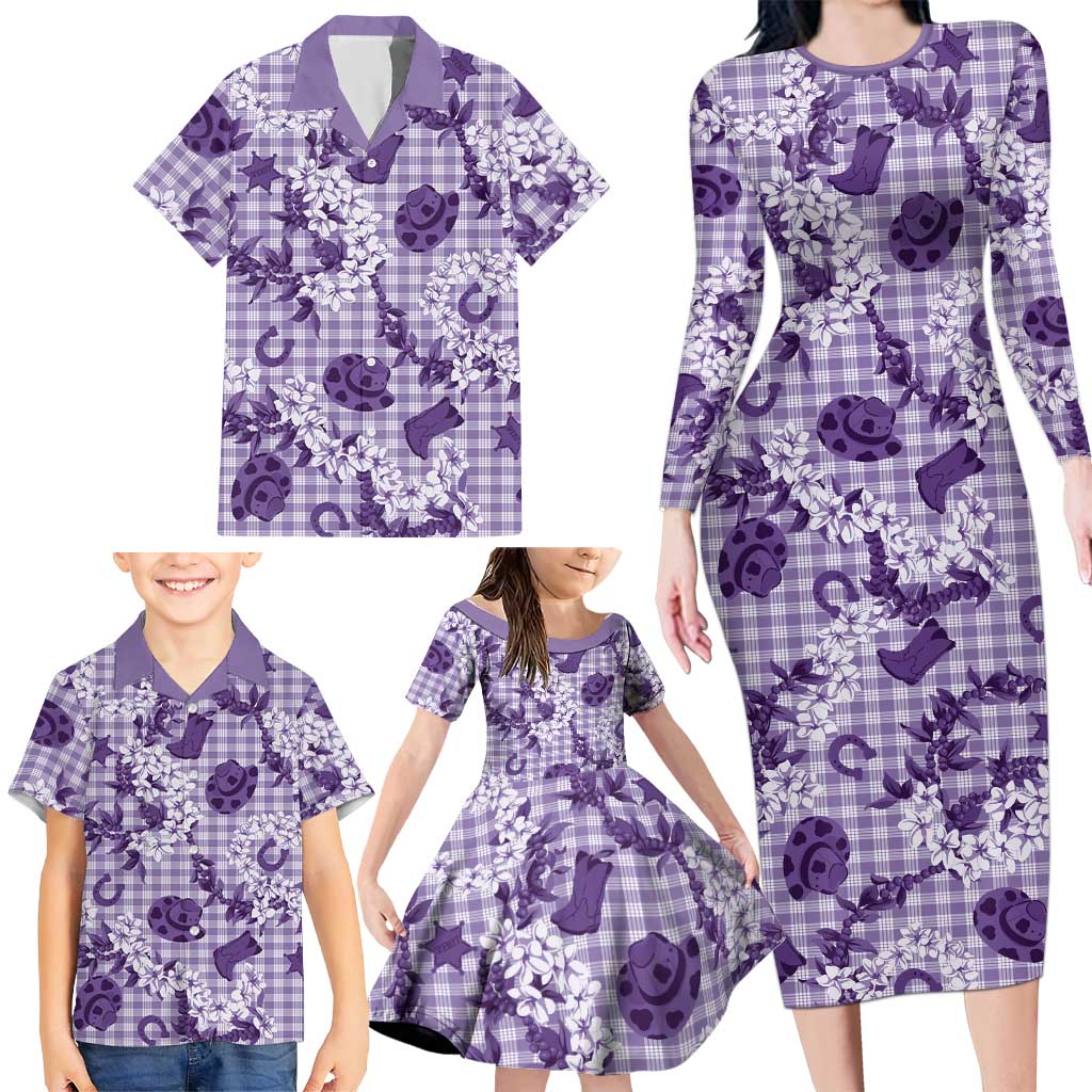 Mokihana Maile Ilima Leis Paniolo Palaka Family Matching Long Sleeve Bodycon Dress and Hawaiian Shirt Hawaiian Poni Spirit - Polynesian Pride