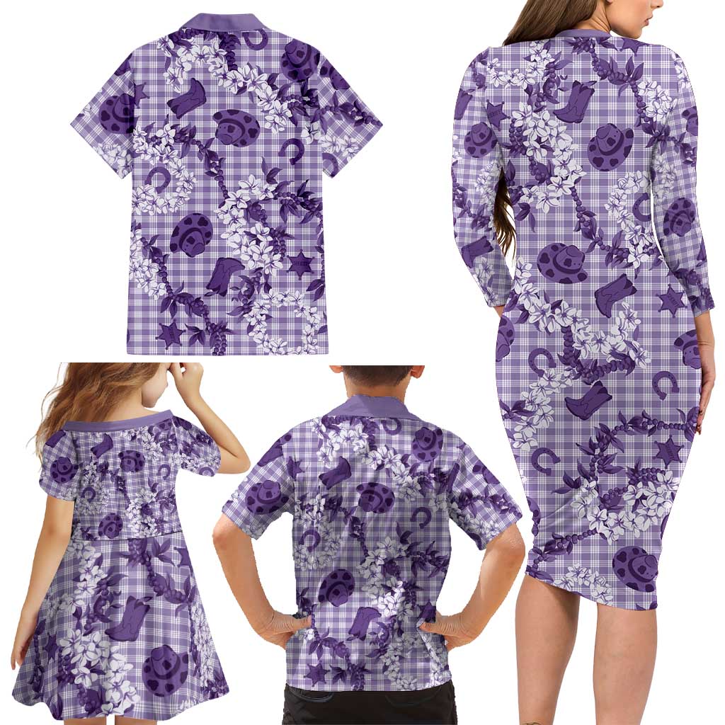 Mokihana Maile Ilima Leis Paniolo Palaka Family Matching Long Sleeve Bodycon Dress and Hawaiian Shirt Hawaiian Poni Spirit LT9 - Polynesian Pride