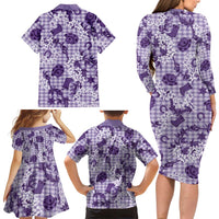 Mokihana Maile Ilima Leis Paniolo Palaka Family Matching Long Sleeve Bodycon Dress and Hawaiian Shirt Hawaiian Poni Spirit LT9 - Polynesian Pride
