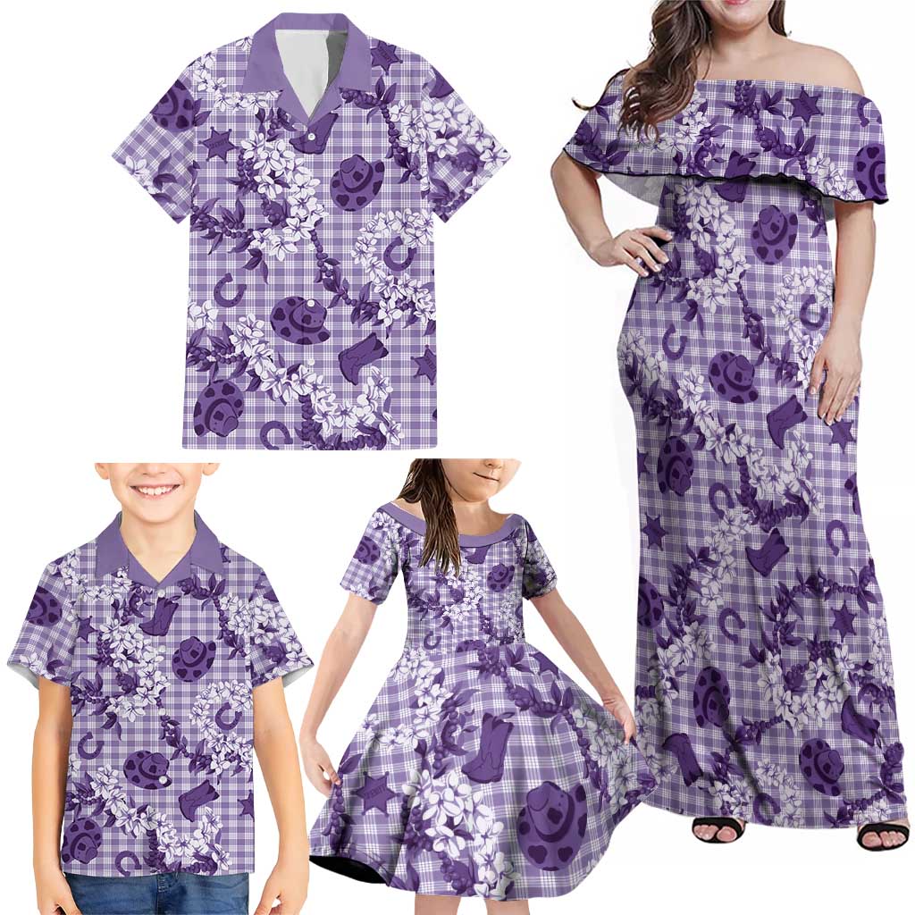 Mokihana Maile Ilima Leis Paniolo Palaka Family Matching Off Shoulder Maxi Dress and Hawaiian Shirt Hawaiian Poni Spirit - Polynesian Pride