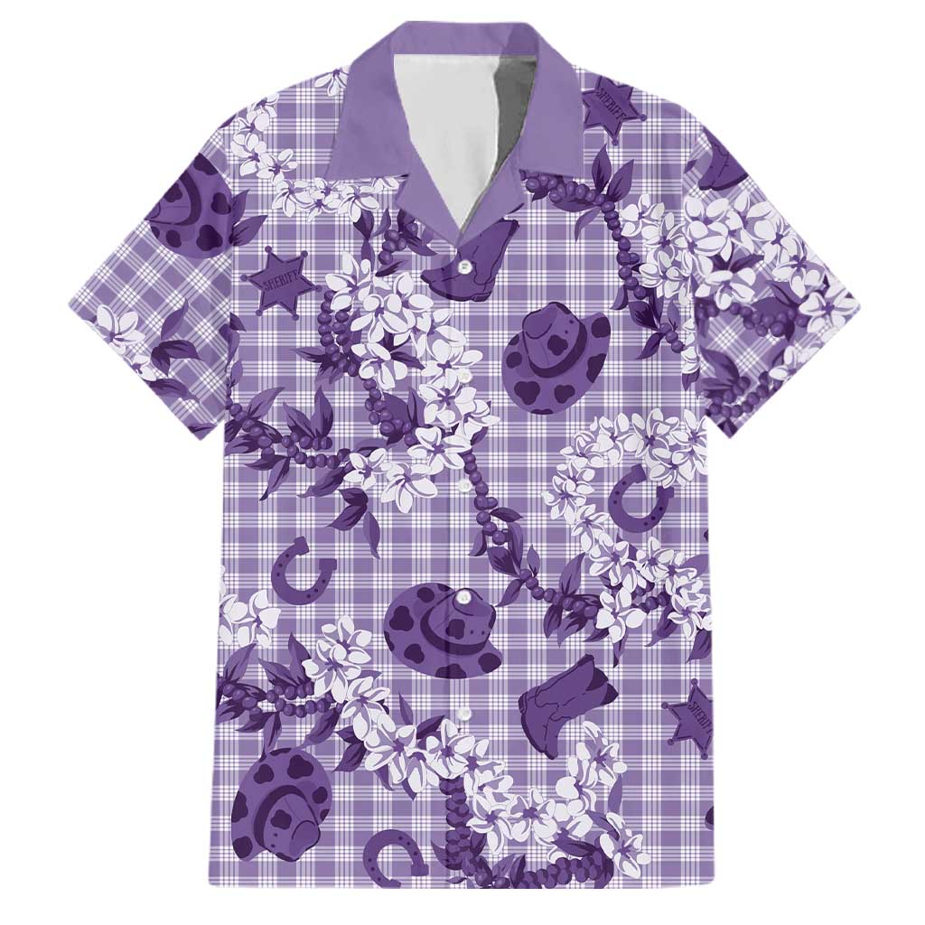 Mokihana Maile Ilima Leis Paniolo Palaka Family Matching Off Shoulder Maxi Dress and Hawaiian Shirt Hawaiian Poni Spirit LT9 Dad's Shirt - Short Sleeve Purple - Polynesian Pride
