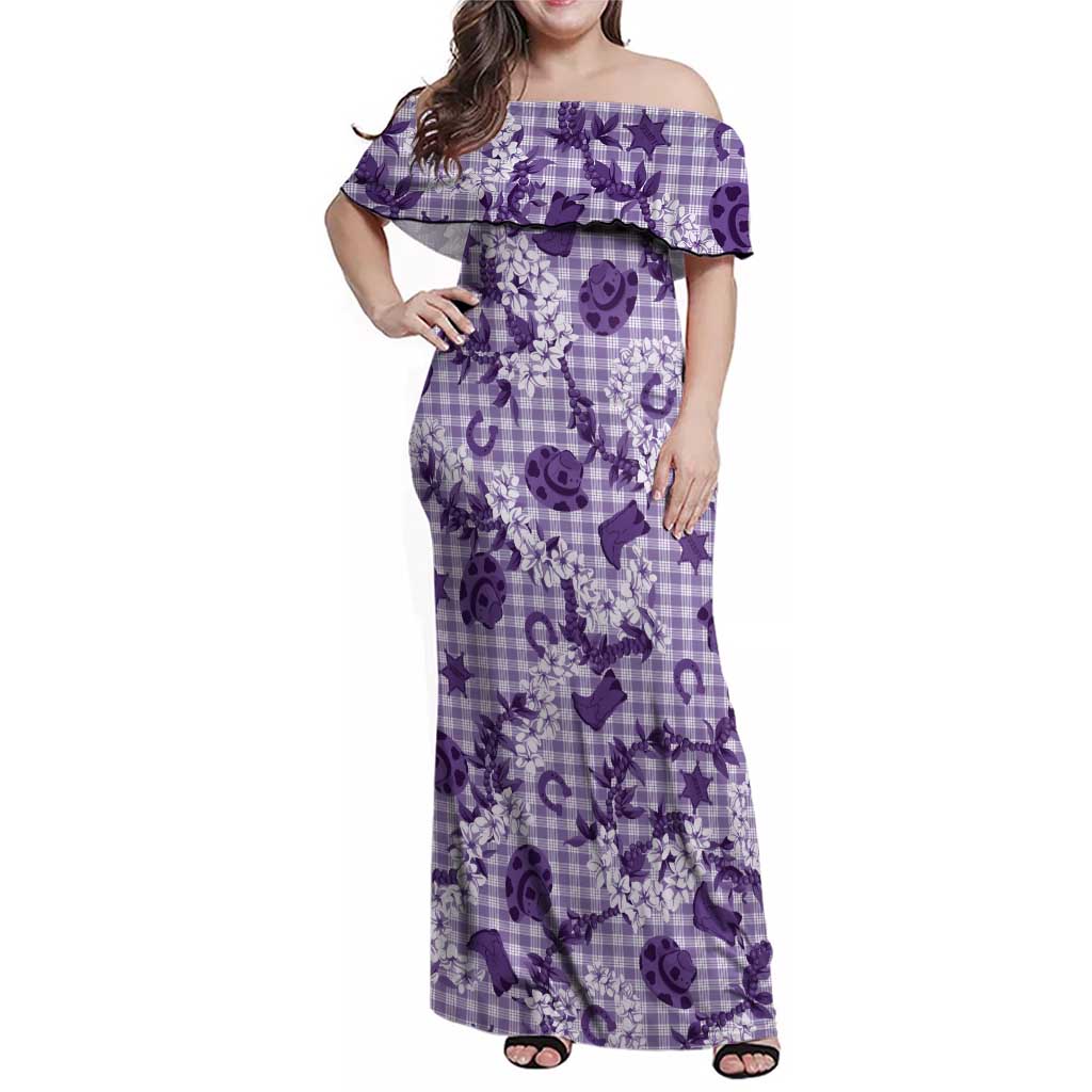 Mokihana Maile Ilima Leis Paniolo Palaka Family Matching Off Shoulder Maxi Dress and Hawaiian Shirt Hawaiian Poni Spirit LT9 Purple - Polynesian Pride