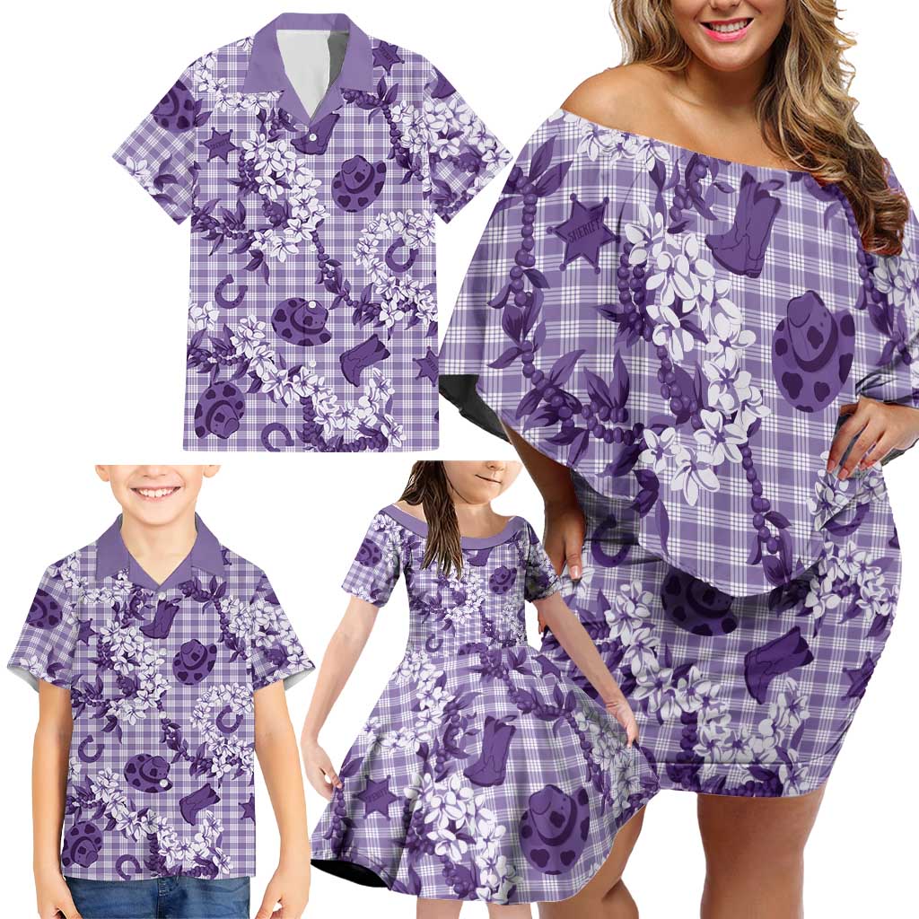 Mokihana Maile Ilima Leis Paniolo Palaka Family Matching Off Shoulder Short Dress and Hawaiian Shirt Hawaiian Poni Spirit - Polynesian Pride