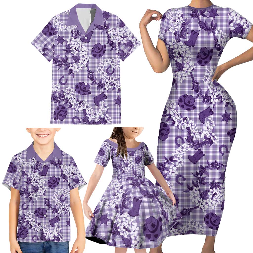 Mokihana Maile Ilima Leis Paniolo Palaka Family Matching Short Sleeve Bodycon Dress and Hawaiian Shirt Hawaiian Poni Spirit LT9 - Polynesian Pride