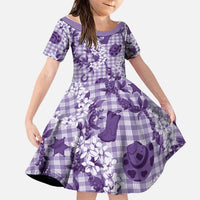 Mokihana Maile Ilima Leis Paniolo Palaka Family Matching Summer Maxi Dress and Hawaiian Shirt Hawaiian Poni Spirit LT9 Daughter's Dress Purple - Polynesian Pride